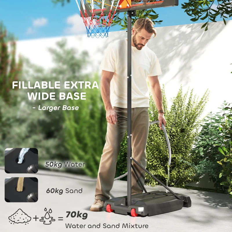 AIYAPLAY Basketball Hoop Outdoor Indoor, 210-260cm Height Adjustable Basketball Hoop with Wheels, Larger Base, for 6+ Years, Red