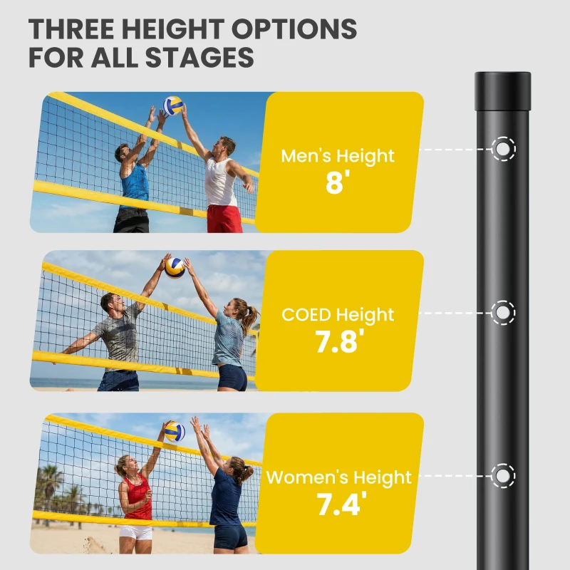 SPORTNOW Portable Volleyball Net Set with Adjustable Height Steel Poles, Volleyball, Boundary Line and Carrying Bag for Beach