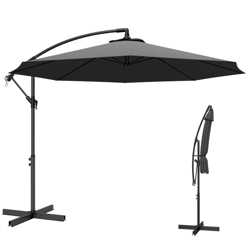 Outsunny 3m Overhanging Cantilever Parasol, with Cross Base - Grey