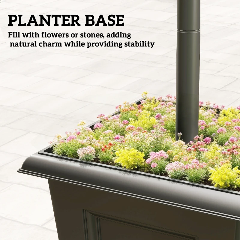 Outsunny Garden Solar Lamp Post Light, Waterproof LED Solar Light Post with Planter, Black