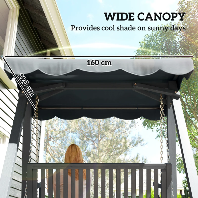 Outsunny 2 Seater Garden Swing Seat with Canopy, Wooden Swing Chair, Outdoor Hammock Bench for Balcony Patio Porch, Grey