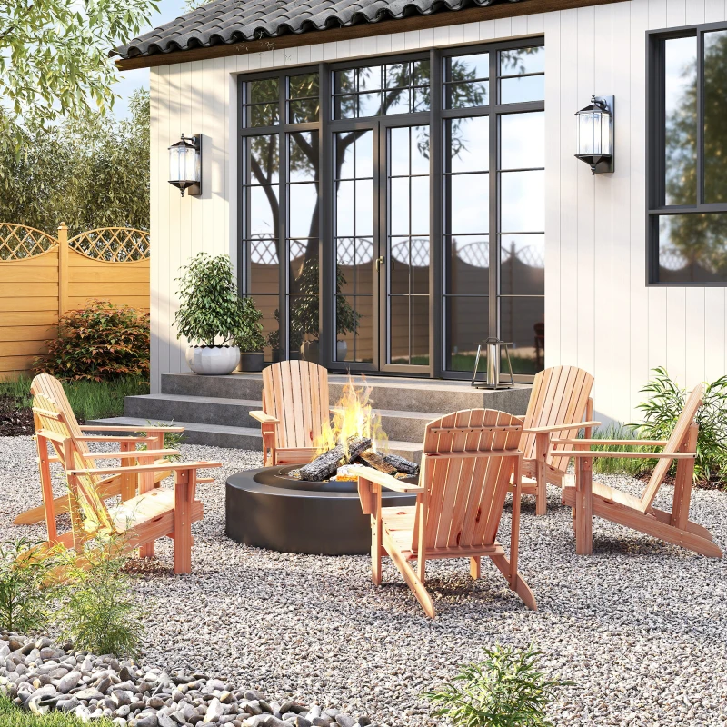 Outsunny Cadeira Adirondack de Madeira Cadeira de Jardim com Apoio para os Braços Encosto Alto para Terraço Balcão Exterior 72,5x97x96 cm Natural