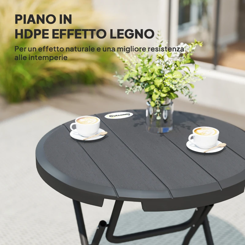 Outsunny Tavolo da Giardino Rotondo Pieghevole per 4 Persone in Alluminio e Plastica HDPE, Ø80x73 cm, Grigio
