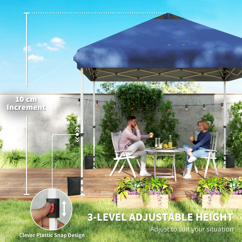 Outsunny 3 x 3 m Pop Up Gazebo with Wheels, UPF50+ One-Touch Outdoor Garden Party Tent Marquee Wedding Awning Canopy, Dark Blue