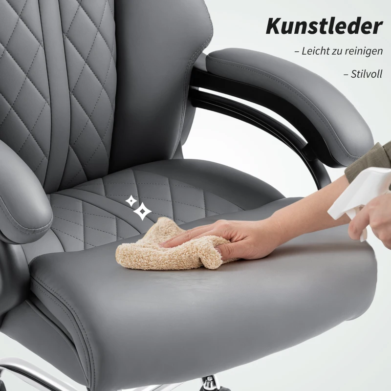 HOMCOM Directiestoel, 150 kg belastbare Big and Tall bureaustoel van PU-leer met veergevuld zitkussen, antracietgrijs