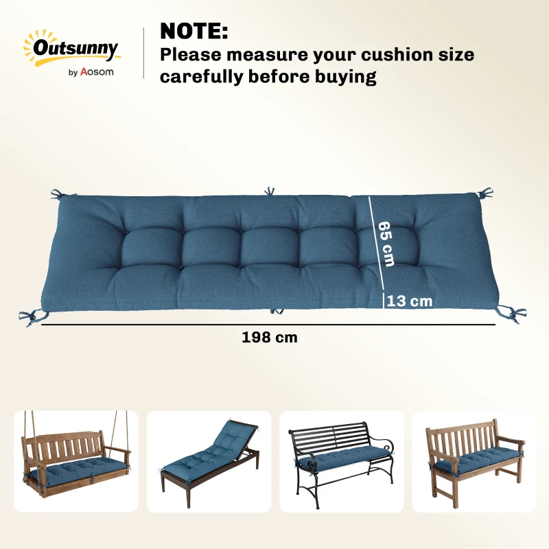 Outsunny Sun Lounger Cushion, Memory Foam Patio Chair Cushion with Ties, Outdoor Seat Pad Fits 190 x 60 cm Lounger, Blue