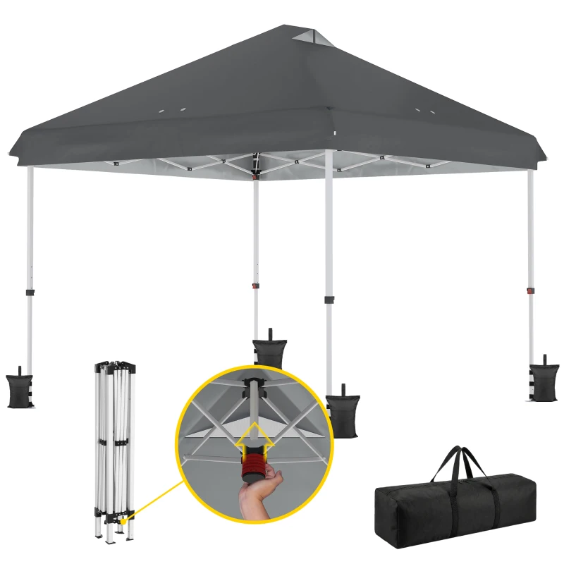 Outsunny 3 x 3 m Pop Up Gazebo with Wheels, UPF50+ One-Touch Outdoor Garden Party Tent Marquee Wedding Awning Canopy, Dark Grey