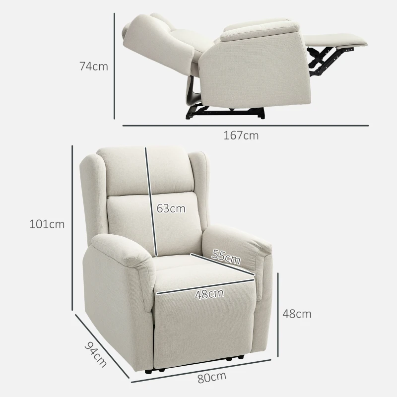 HOMCOM Relaxsessel, Verstellbarer Polstersessel mit Fußstütze, 160° neigbar, Leinenoptik, schneller Aufbau, Beige(m-3)
