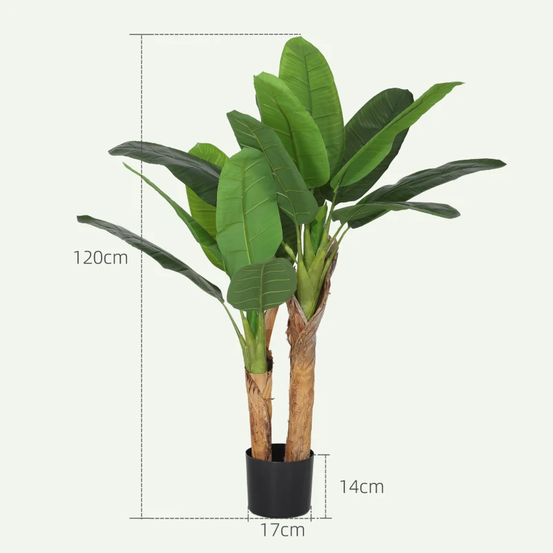HOMCOM Conjunto de 2 Plantas Artificiais Ø17x120 cm Bananeiras Atificiais com Vaso e 15 Folhas Plantas Artificiais Decorativas Verde
