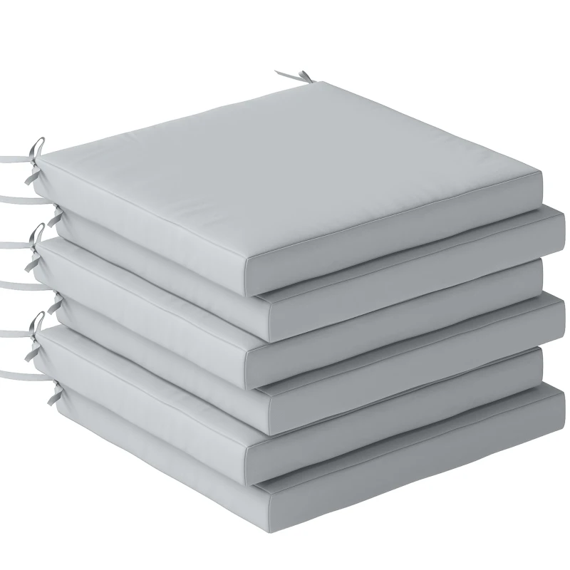 Outsunny Set of 6 Outdoor Seat Cushions with Machine Washable Cover, Water Repellent Seat Cushions Light Grey