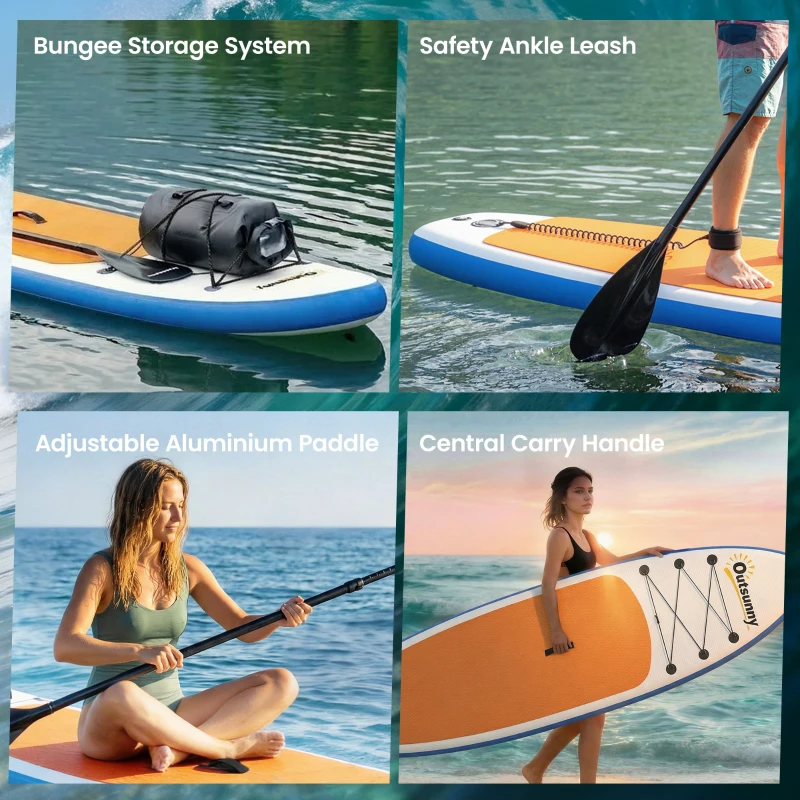 Outsunny Zestaw deski do paddleboardingu 305 cm dmuchana deska SUP z aluminiowym wiosłem, odpinanym statecznikiem, smyczą na kostkę