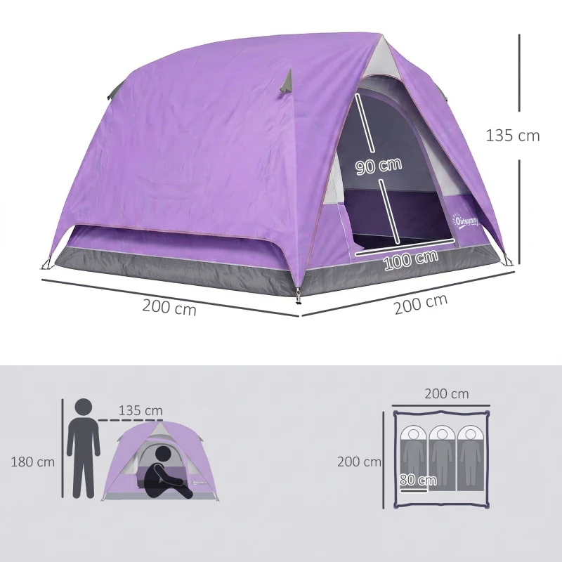 Outsunny 3-4 Person Camping Tent, Easy Set Up 3-4 Man Tent w/ Sewn-in Groundsheet, Waterproof Dome Tent w/ Mesh Windows