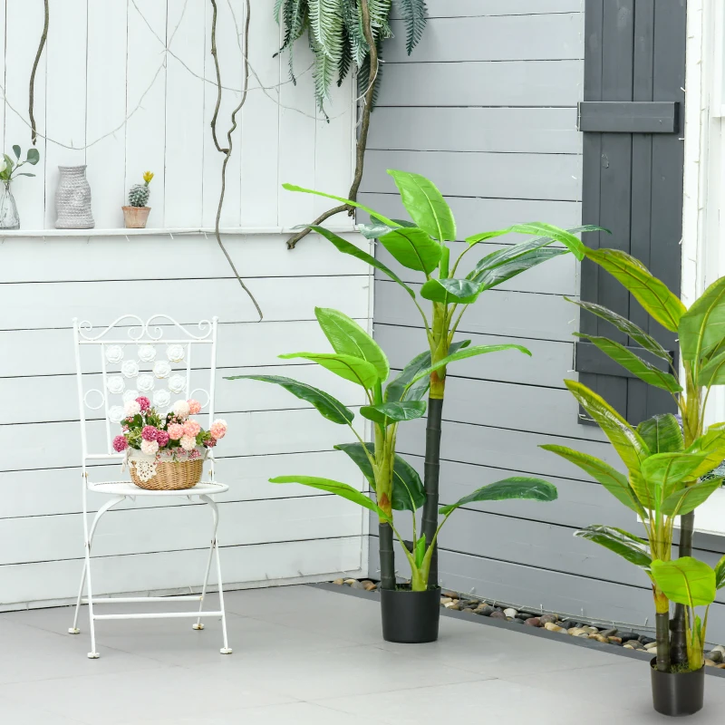 HOMCOM Conjunto de 2 Bananeiras Artificiais 150 cm Plantas Artificiais com Vaso e 18 Folhas Planta Artificial para Decoração Verde