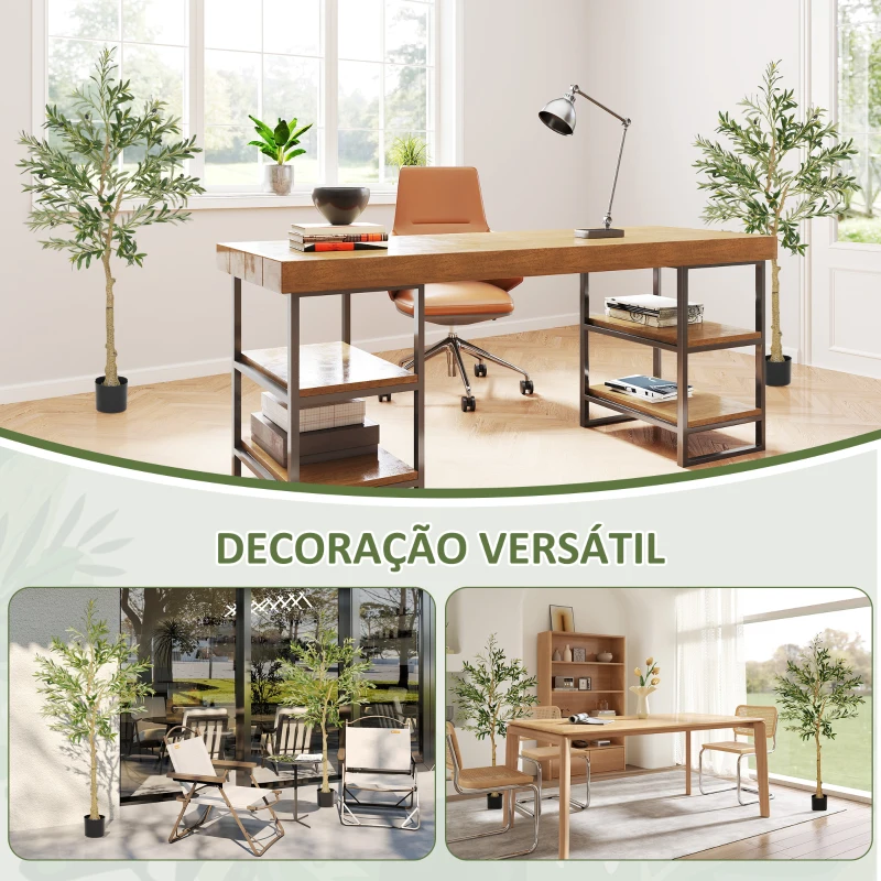 HOMCOM Conjunto de 2 Oliveiras Artificiais de 150 cm Plantas Artificiais Decorativas Grande Árvores Artificiais de Interior Verde