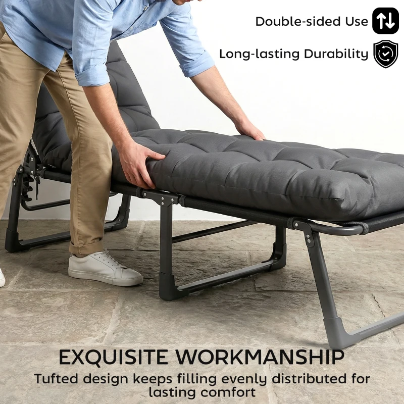 Outsunny Sun Lounger Cushions Only, Garden Lounge Chair Cushions Set of 2, Sunbed Replacement Pads with 4 Ties, Dark Grey