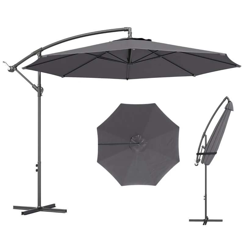 Outsunny 3 m Overhanging Cantilever Parasol, with Cross Base - Grey