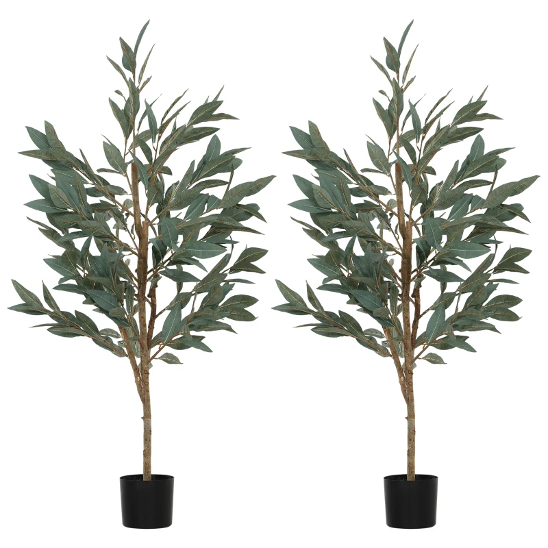 HOMCOM Conjunto de 2 Plantas Artificiais de Louro 150 cm Plantas Artificiais Decorativas Grande Verde