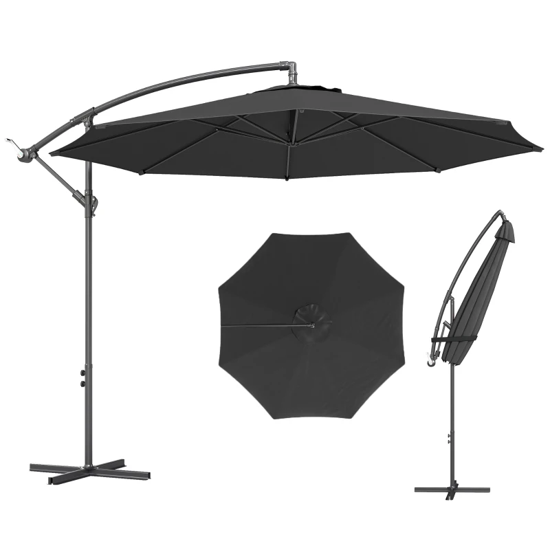 Outsunny 3 m Overhanging Cantilever Parasol, with Cross Base - Black