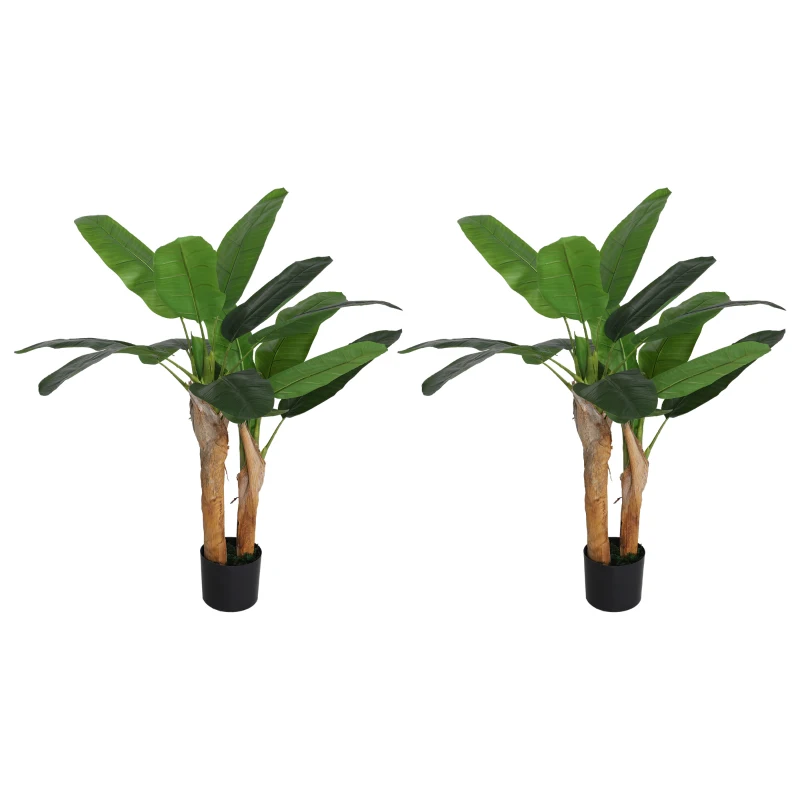 HOMCOM Conjunto de 2 Plantas Artificiais Ø17x120 cm Bananeiras Atificiais com Vaso e 15 Folhas Plantas Artificiais Decorativas Verde