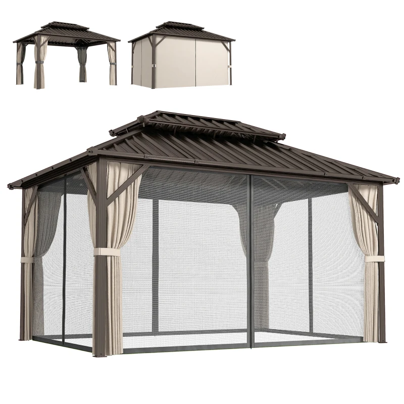 Outsunny 3x3.6 m Hardtop Gazebo Canopy with UPF50+ Double Galvanised Steel Roof, Brown