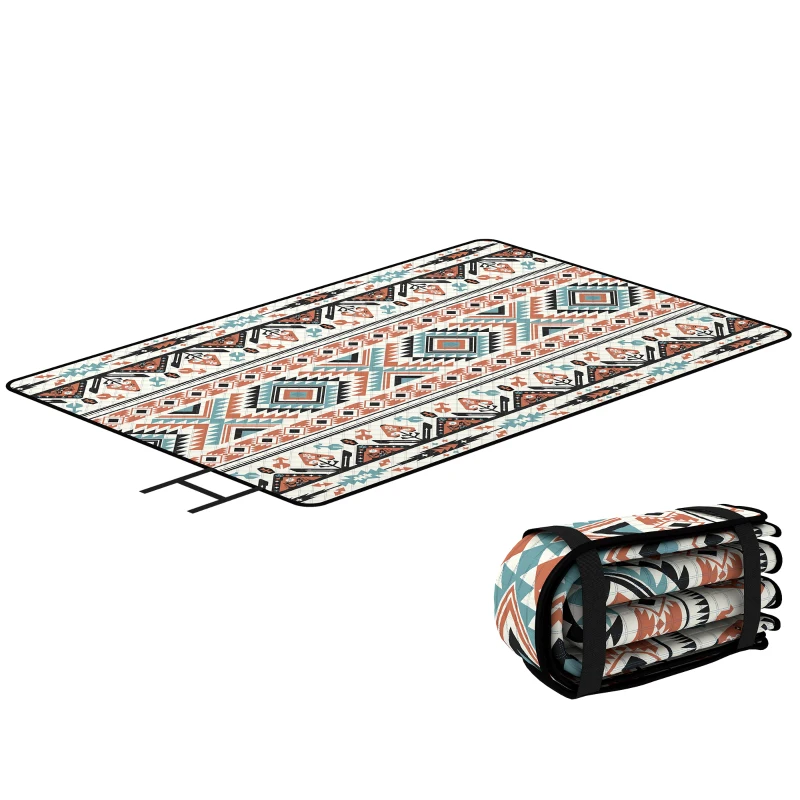 Outsunny Picnic Blanket, 300x200CM Large Beach Blanket Outdoor Picnic Mat with Integrated Strap for Camping, Mix-Colour