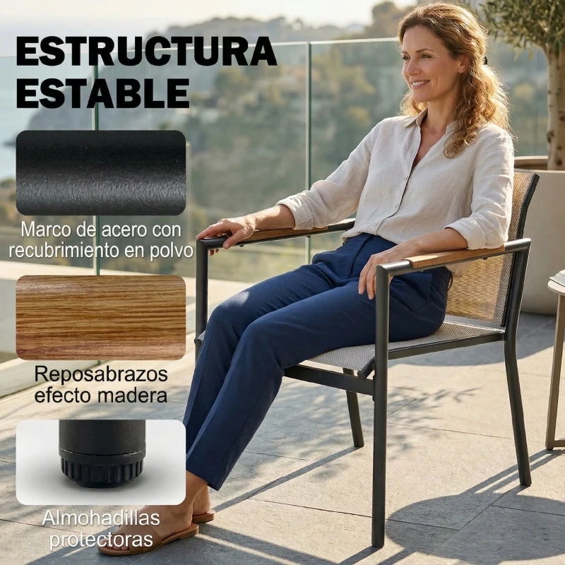 Outsunny Conjunto Jardín Exterior con Sofá de 2 Plazas 2 Sillones Mesa con Superficie Metálica Asientos Transpirables Crema
