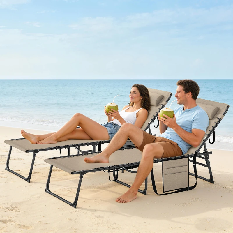 Outsunny Five-Position Reclining Sun Loungers Set of 2 - Beige
