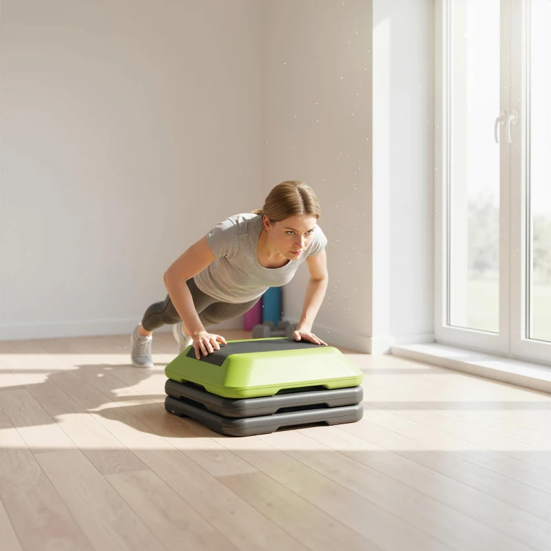 SPORTNOW Step para Fitness Stepper Antideslizante con Altura Ajustable de 10/15/20/25/30 cm Carga 150 kg Verde