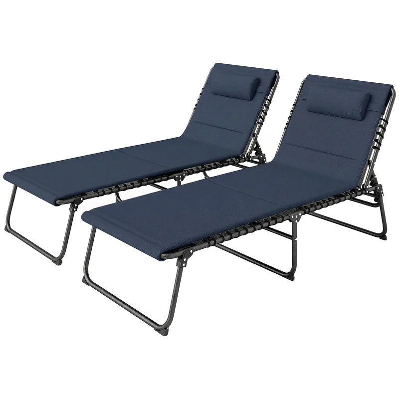 Outsunny Set of Two Reclining Sun Loungers - Dark Blue