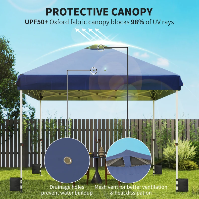 Outsunny 3 x 3 m Pop Up Gazebo with Wheels, UPF50+ One-Touch Outdoor Garden Party Tent Marquee Wedding Awning Canopy, Dark Blue