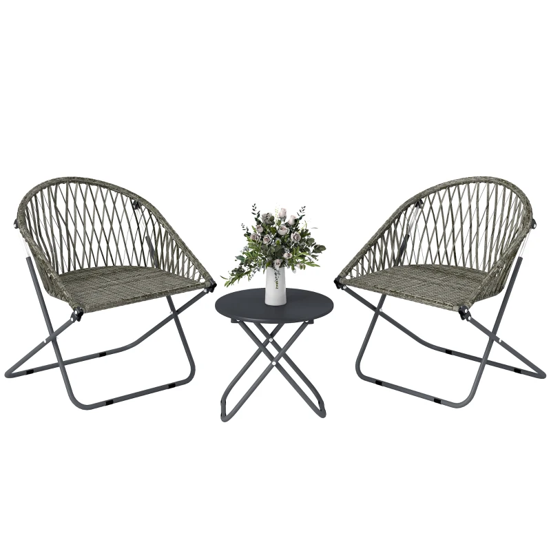 Outsunny Patio Bistro Set, Folding Patio Furniture Set with 2 Chairs and Table, Grey
