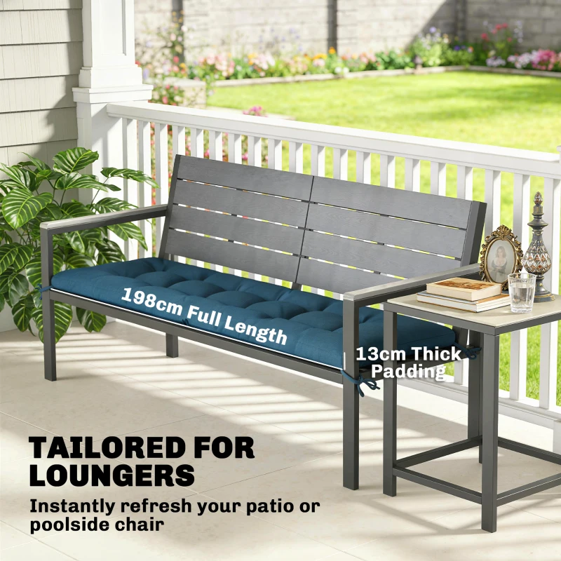 Outsunny Sun Lounger Cushion, Memory Foam Patio Chair Cushion with Ties, Outdoor Seat Pad Fits 190 x 60 cm Lounger, Blue