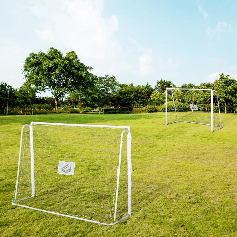 HOMCOM Conjunto de 2 Balizas de Futebol com Suporte de Metal e Rede para Treino 186x62x123 cm Branco
