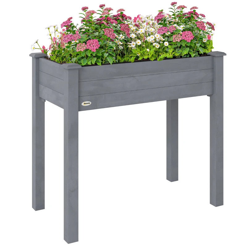 Outsunny Raised Bed for Garden, Wooden Elevated Planter Box with Bed Liner, for Flower Vegetable Herb, Dark Grey