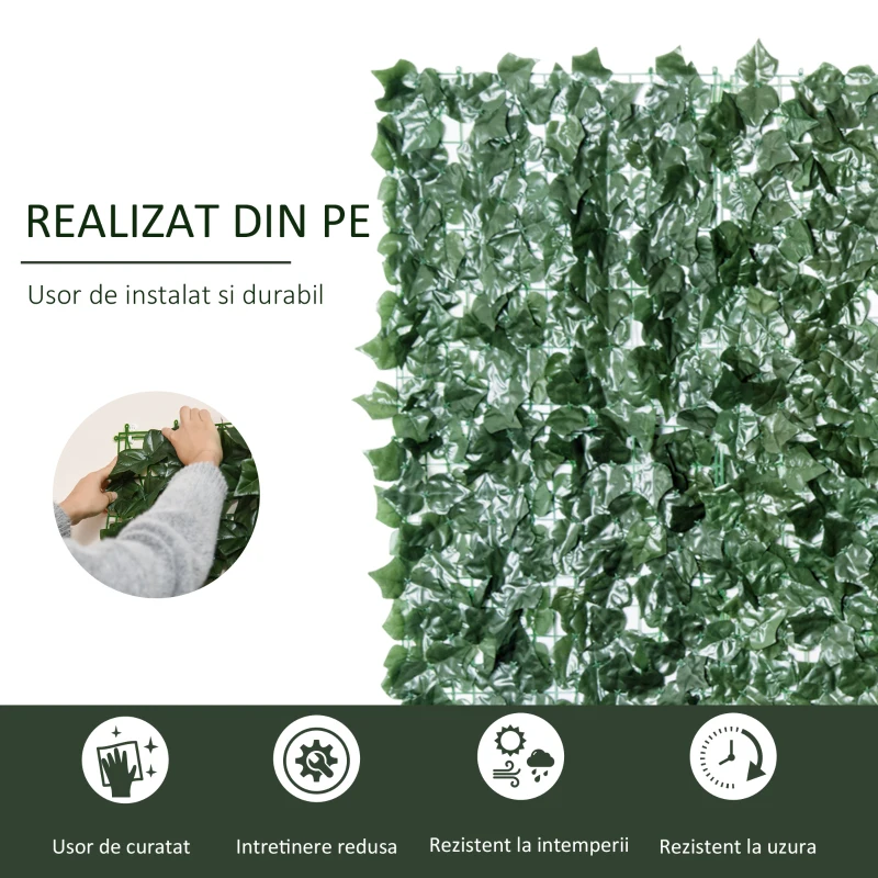 Outsunny Gard Artificial, Gard Viu Artificial 150x300 cm din PE Anti-UV, Gard Artificial pentru Garduri cu Frunze, Verde Închis(m-4)