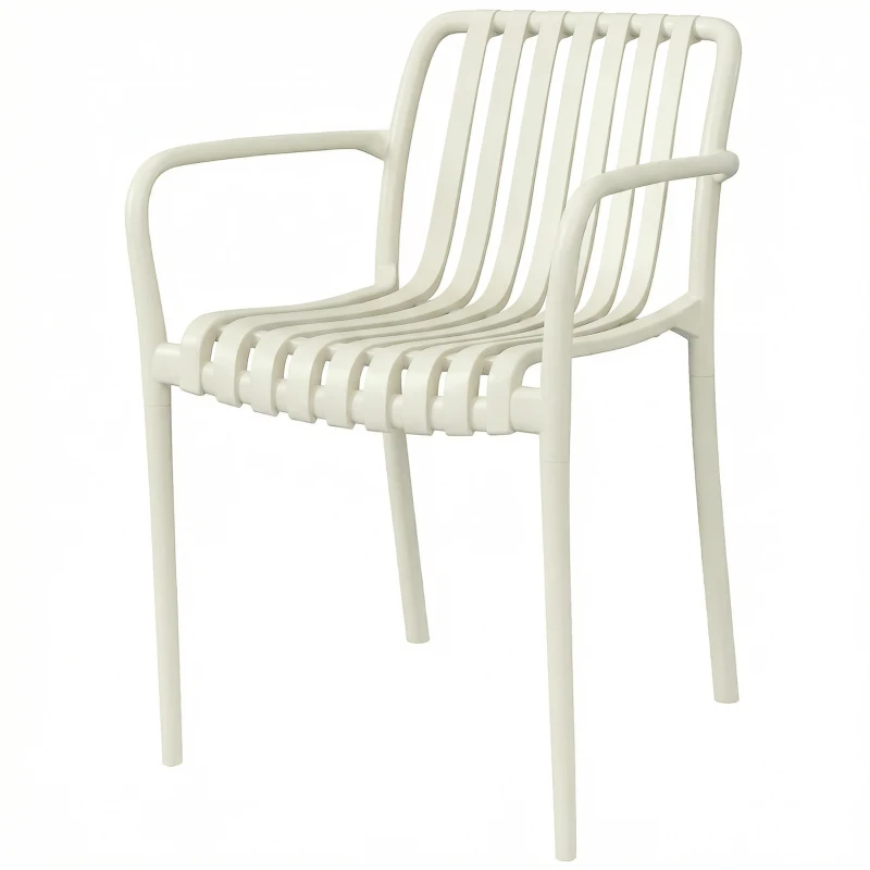 Outsunny Set 4 Sedie Ergonomiche da Giardino Impilabili per Terrazza con Design a Doghe e Braccioli, Bianco Crema
