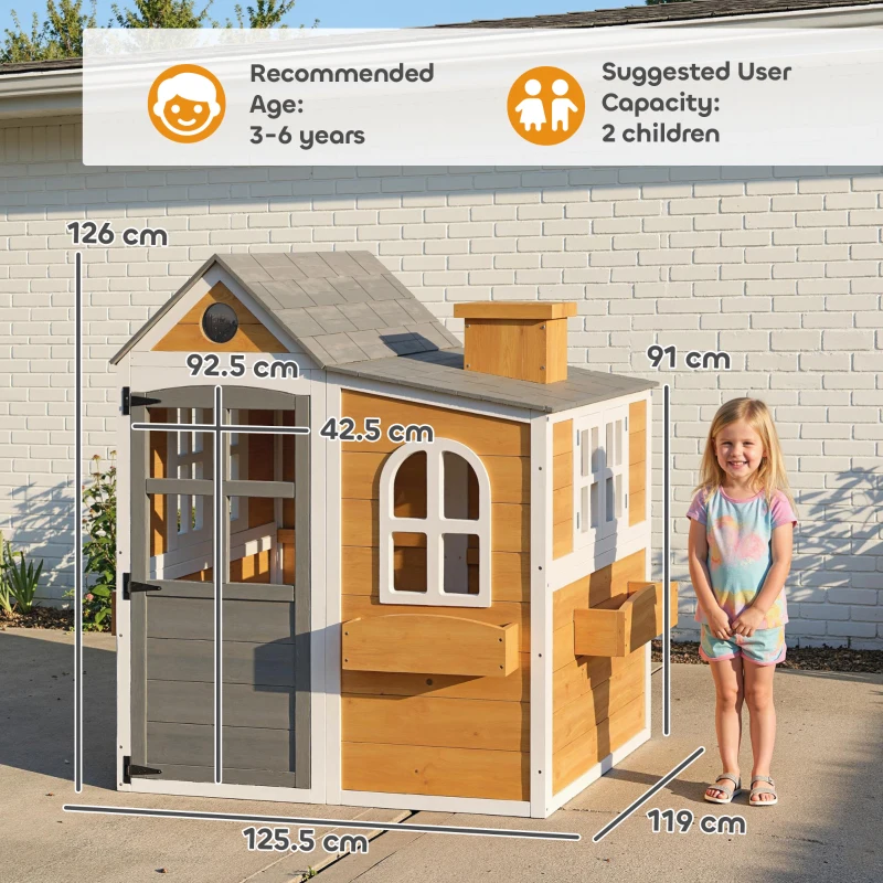 AIYAPLAY Căsuță exterioară pentru copii din lemn, casă pentru copii exterior/interior cu ușă, ferestre, 3 jardiniere, galben