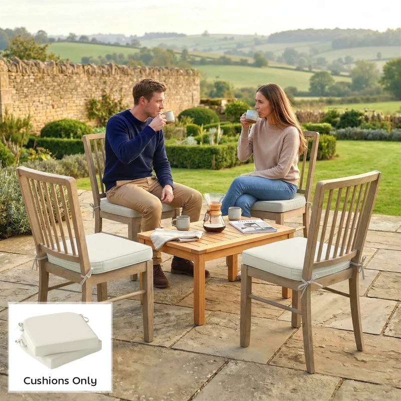 Outsunny Outdoor Chair Seat Cushions Set of 2, Garden Chair Cushions with 7cm Thick Foam & Ties, Cream White