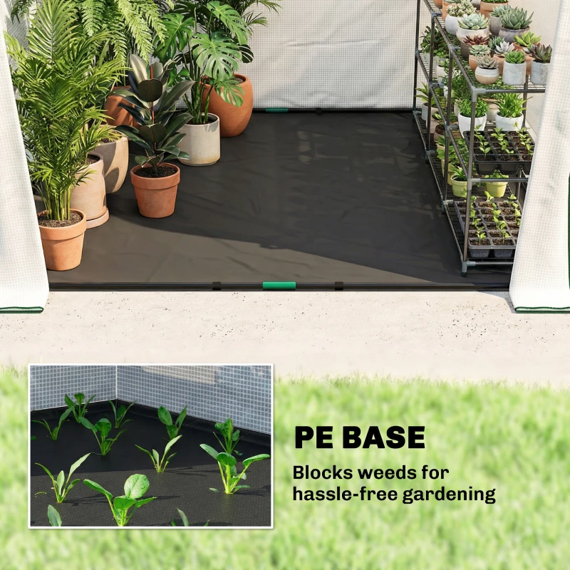 Outsunny Walk-in Greenhouse for Outdoors with Steel Frame, Large Plant House with Roll-up Door and PE Ground Cover, White