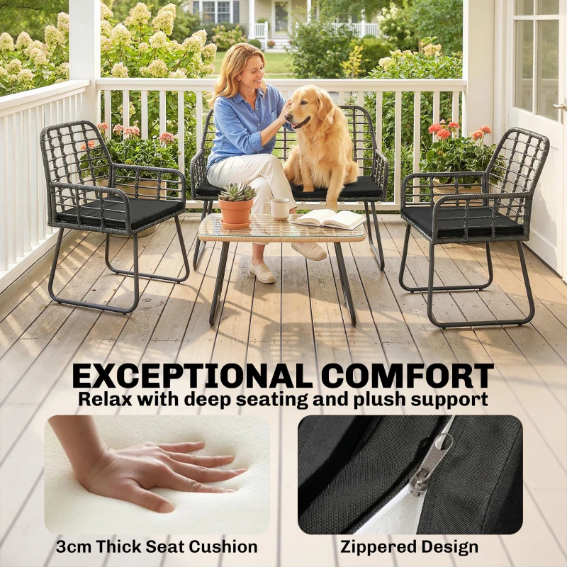 Outsunny 4 Piece Rattan Garden Furniture Set, Outdoor Patio Furniture with Loveseat, Armchairs and Coffee Table