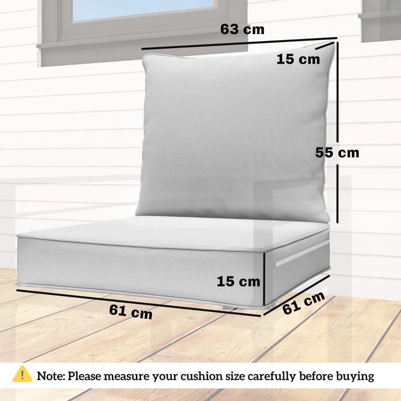 Outsunny Outdoor Seat and Back Cushion Set, 63L x 55W x 15Dcm Patio Deep Seating Chair Fade Resistant Replacement Cushion, Light Grey