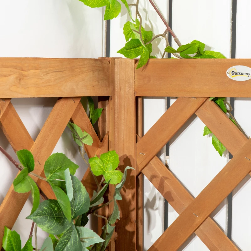 Outsunny Wooden Planter with Corner Trellis, Freestanding Raised Garden Bed with Drainage Bottom, Outdoor Planter Box, Brown