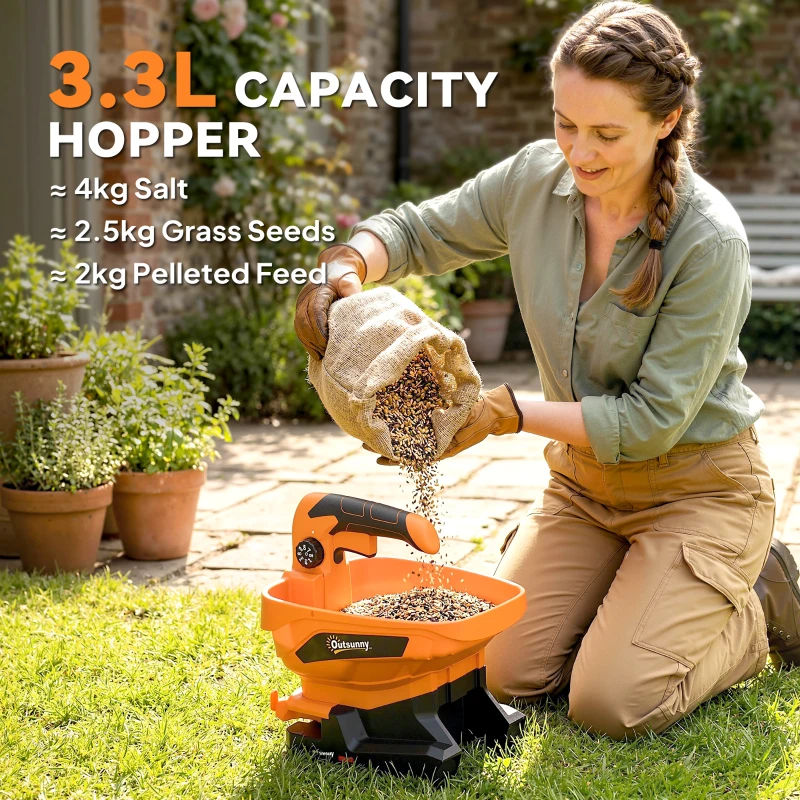 Outsunny Cordless Spreader, 3.3L Handheld Seed Spreader with Adjustable Scatter Width, Adjustable Flow, USB Charging Cable