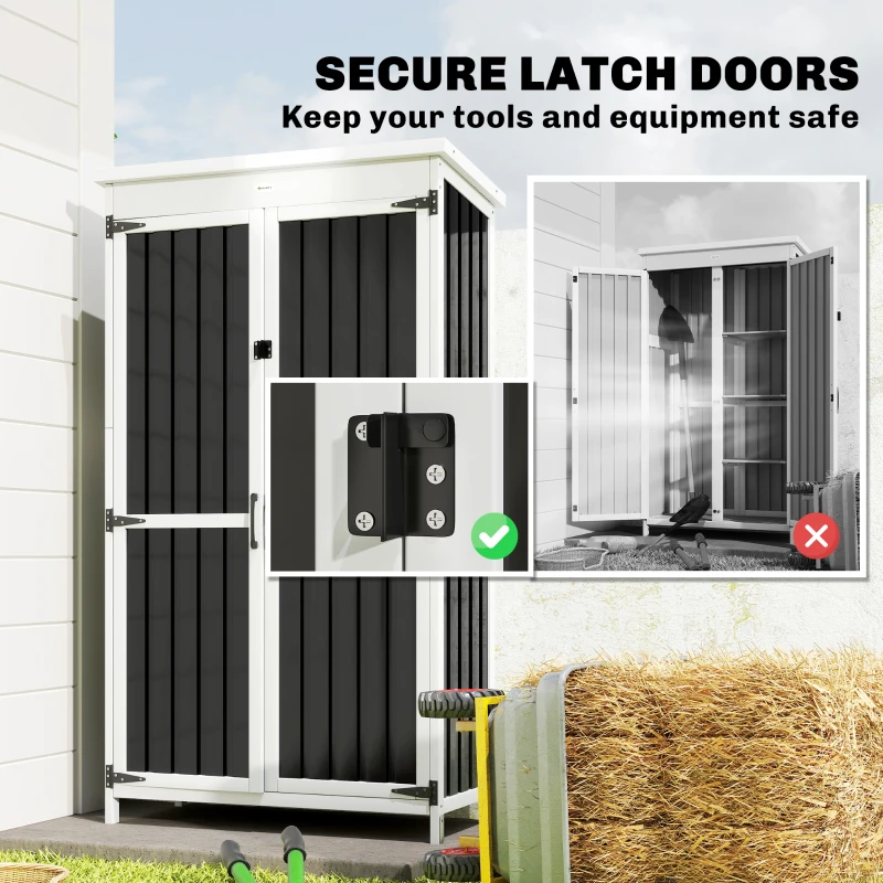 Outsunny Outdoor Storage Cabinet with Removable Shelves, Garden Tool Shed with Asphalt Roof, White and Black