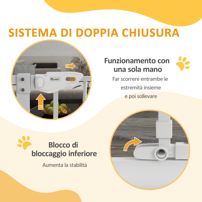 PawHut Cancellino per Cani Regolabile Alto con Porta Piccola e Chiusura Automatica, 74-101x104cm, Bianco