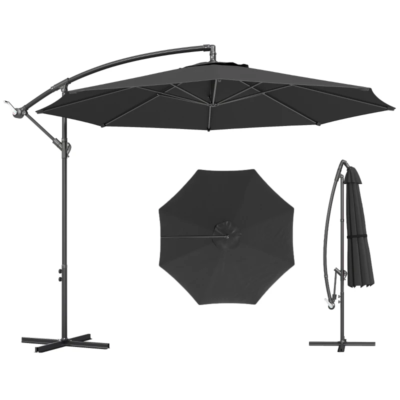 Outsunny 3 m Overhanging Cantilever Parasol, with Cross Base - Black