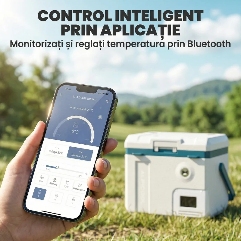 Outsunny Frigider Auto Compresor 19L, Control prin Aplicație Ideal pentru Camping