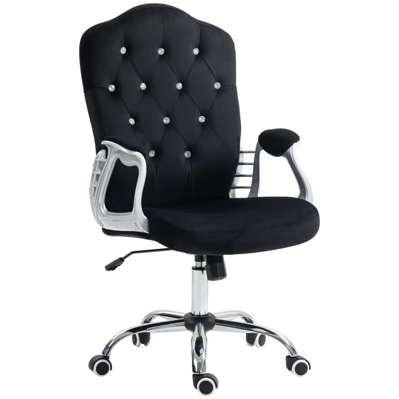 Vinsetto Bürostuhl, neigbare Lehne, höhenverstellbar, Samtoptik, bis 120 kg, Schwarz