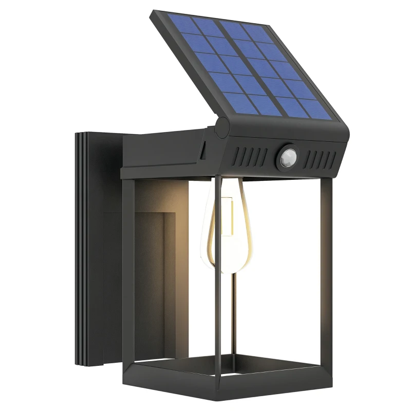 Outsunny Lampa solarnej ogrodowa zewnętrzna Solarlampe, odporna na warunki atmosferyczne, czujnik ruchu, 14 cm x 24 cm x 24 cm, Czarny