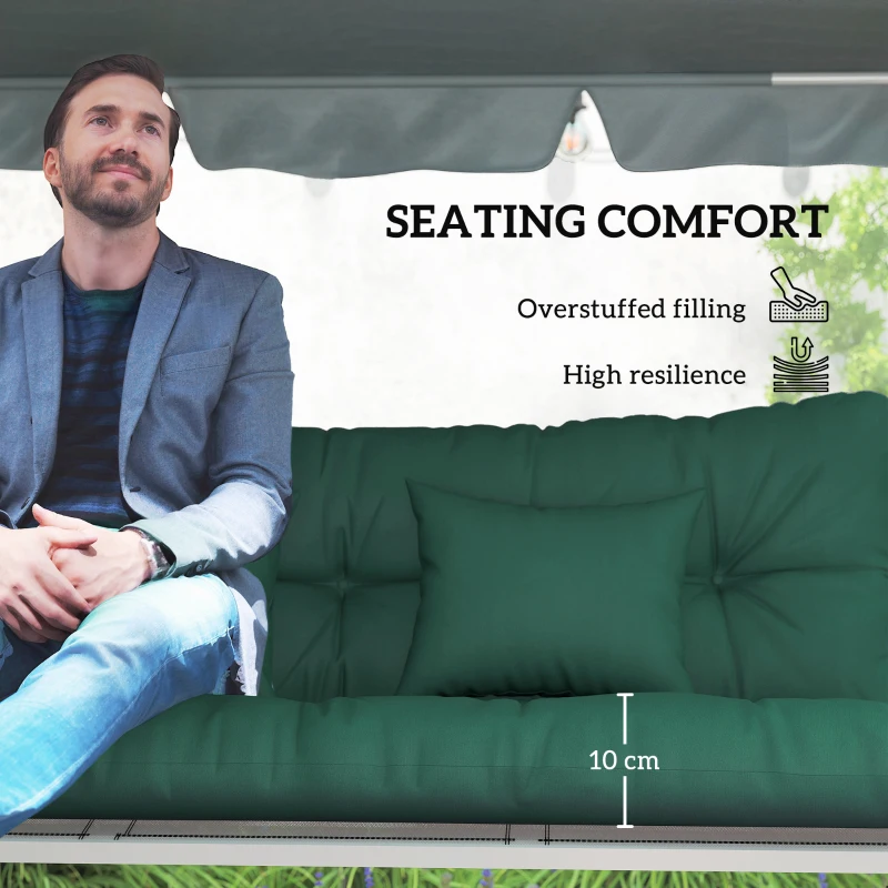 Outsunny Outdoor Seat Cushions Back Cushion with 2 Pillows, Water Repellent Seat Pads for 3-Seater Chair, Green